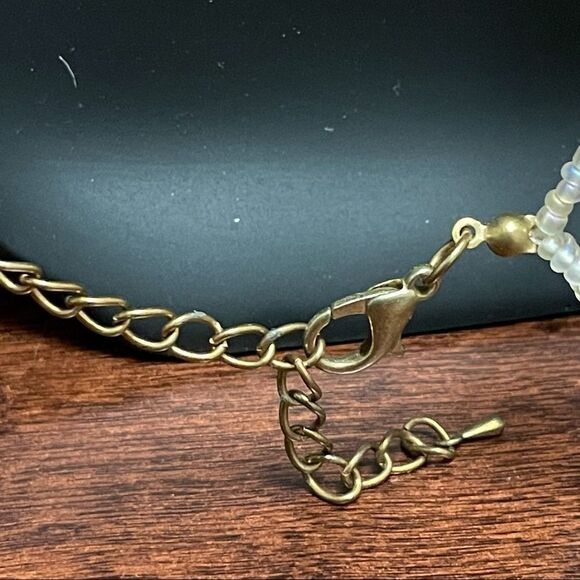 Crystal Cream Light Brown & Clear Mid Century Modern Style Multi Strand Necklace - Picture 7 of 9